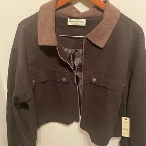 No Boundaries Dark Utility Jacket with Tan Collar